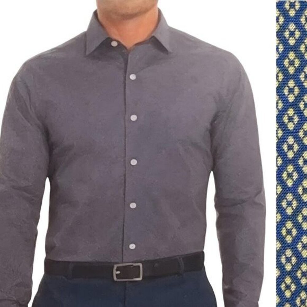 TED BAKER Men's Long Sleeve Dress Shirt Size XL Navy Pattern Print